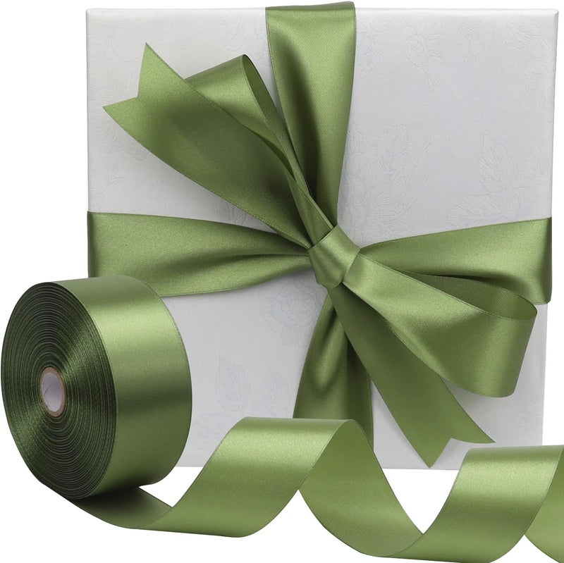 Riunbb Olive Green Solid Satin Ribbon 1-1/2 Inch 50 Yards Solid Polyester Fabric Ribbon for Gift Wrapping Wedding Christmas Baby Shower Birthday Party Decoration Handmade Immortal Flower Craft - Image 5
